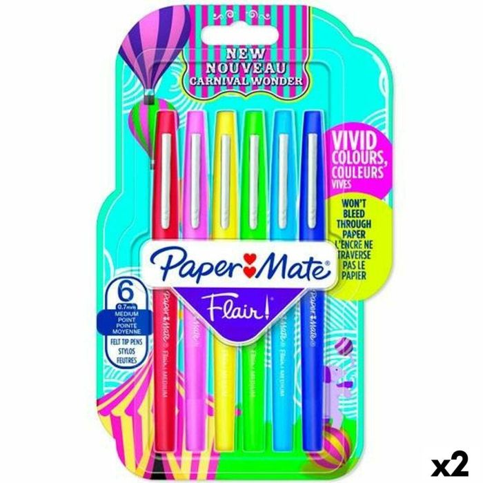 Set de Rotuladores Paper Mate Flair Multicolor 6 Piezas (2 Unidades)