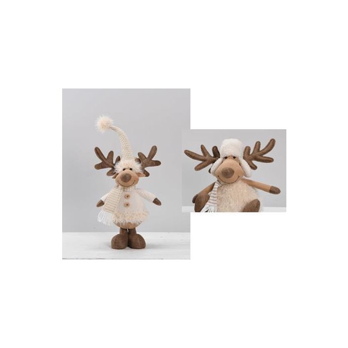 DKD Home Decor Figura de Navidad Reno Poliéster Alpina Blanco Beige 42 cm Alto. Set de 4 Unidades Surtidas para Decoración del Hogar