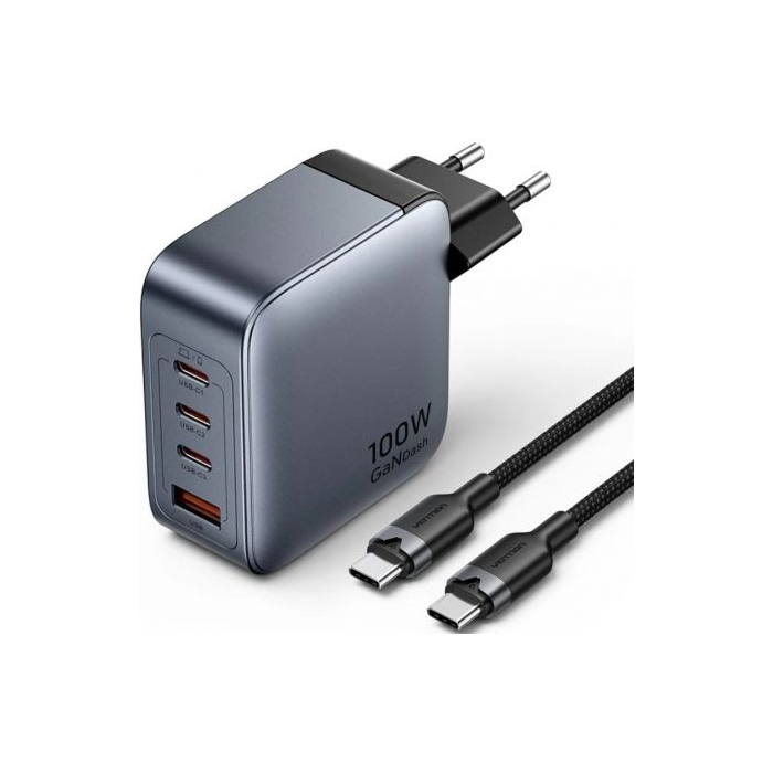Cargador de Pared GaN Vention TZ-FETH0-EU/ 3xUSB Tipo-C/ 1xUSB/ 100W 0 Cargador de Pared GaN Vention TZ-FETH0-EU/ 3xUSB Tipo-C/ 1xUSB/ 100W 0