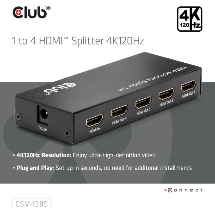 Club3D HDMI Splitter 1 Entrada -> 4 Salidas 4K120Hz UHD 1