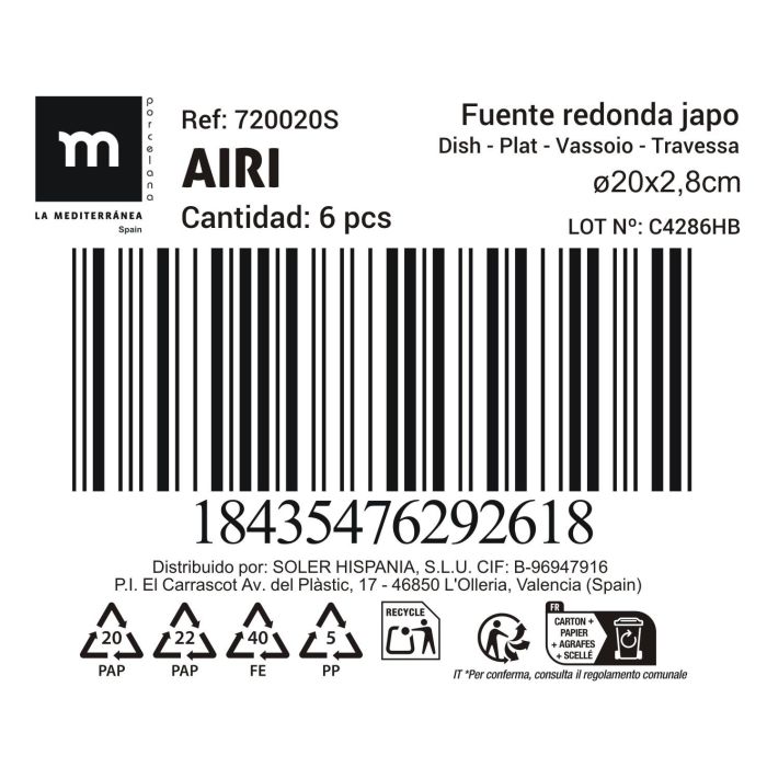 Fuente Redonda Japo Airi 20 cm - Inde (18 Unidades) 2 Fuente Redonda Japo Airi 20 cm - Inde (18 Unidades) 2
