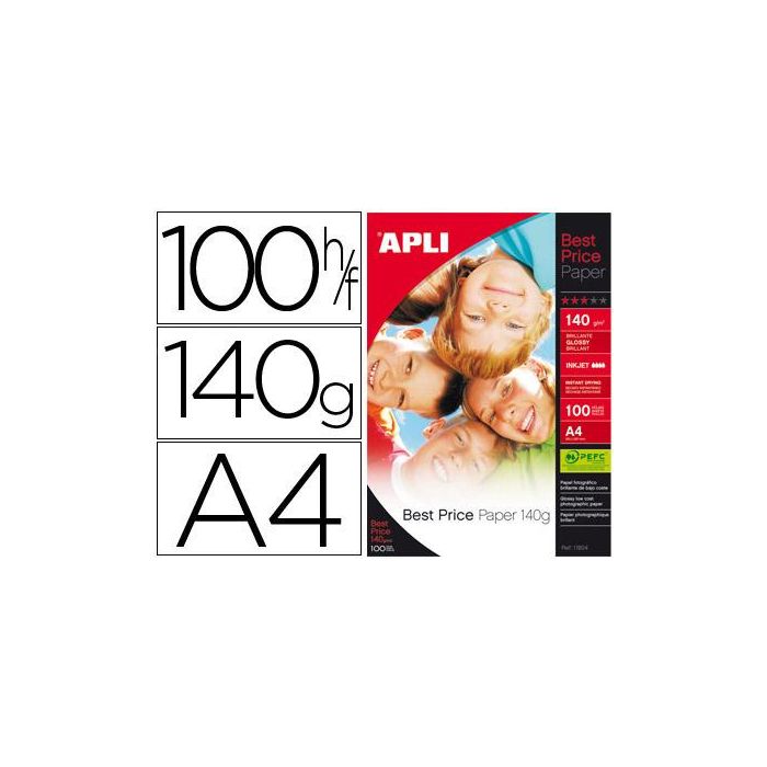 Papel Fotografico Apli Glossy Din A4 Pack De 100 Hojas 140 gr