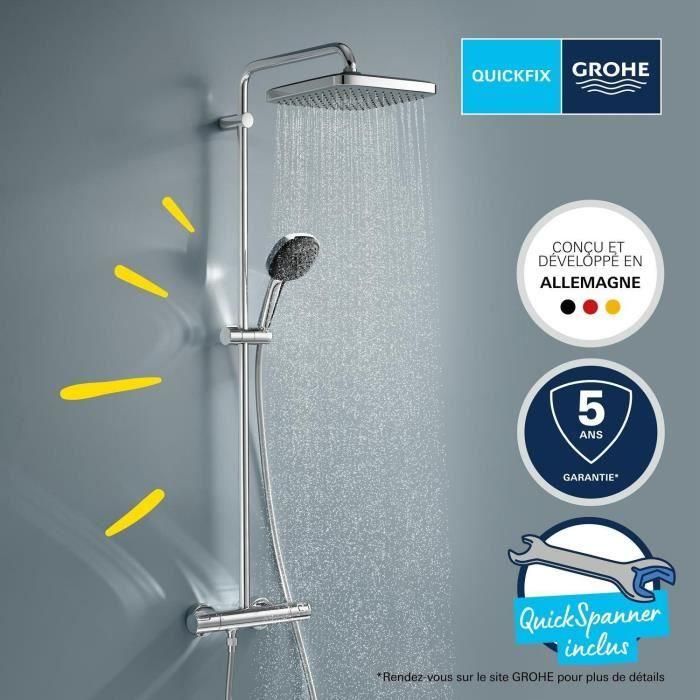 Columna de ducha con mezclador termostático - Ahorro de agua - GROHE Vitalio Comfort 250 - Cromo - 26696001 4 Columna de ducha con mezclador termostático - Ahorro de agua - GROHE Vitalio Comfort 250 - Cromo - 26696001 4