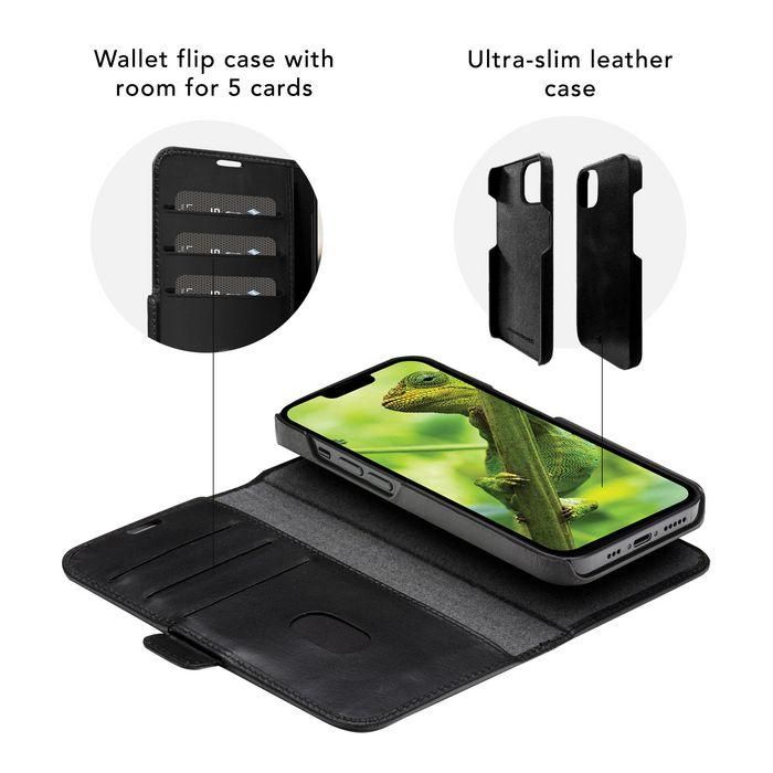 dbramante1928 Funda Cartera 2 en 1 Lynge para iPhone 14 Plus, Piel Genuina Negra, con Cuna Desmontable 4