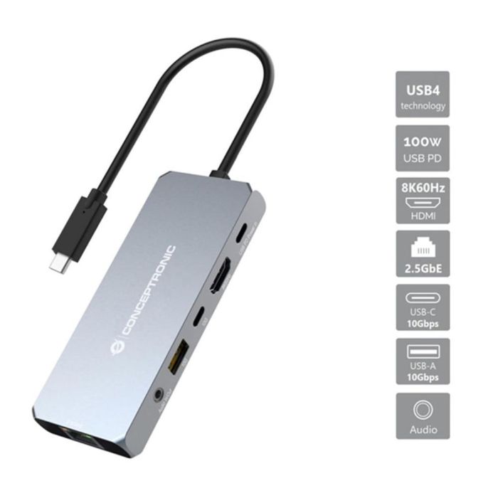 Conceptronic Docking Station USB4 6 en 1 con HDMI 8K, 2.5GbE, USB-C PD, USB-C/A 10Gbps, Audio - Compatible con Thunderbolt 3 0 Conceptronic Docking Station USB4 6 en 1 con HDMI 8K, 2.5GbE, USB-C PD, USB-C/A 10Gbps, Audio - Compatible con Thunderbolt 3 0
