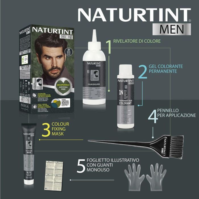 Naturtint #3N Castaño oscuro tinte sin amoniaco para hombres y barba, cobertura canas, 1 unidad 5