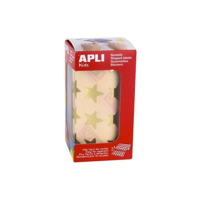 Apli Gomets autoadhesivos estrellas grandes oro en rollo, etiquetas permanentes para niños, 1416 unidades