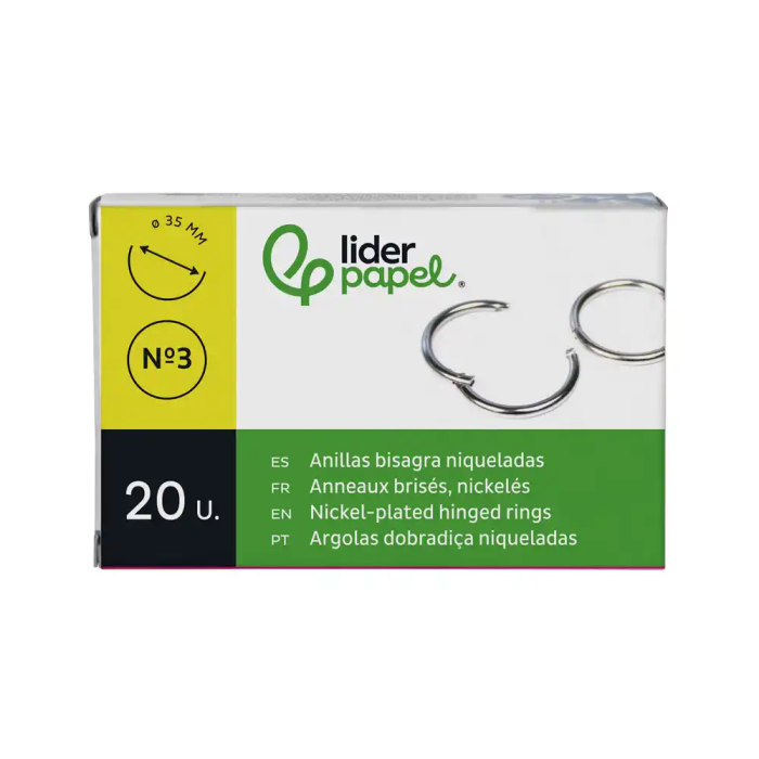 Liderpapel Anilla Bisagra Niquelada N.3 Diametro 35 mm Caja de 20 Unidades 2 Liderpapel Anilla Bisagra Niquelada N.3 Diametro 35 mm Caja de 20 Unidades 2