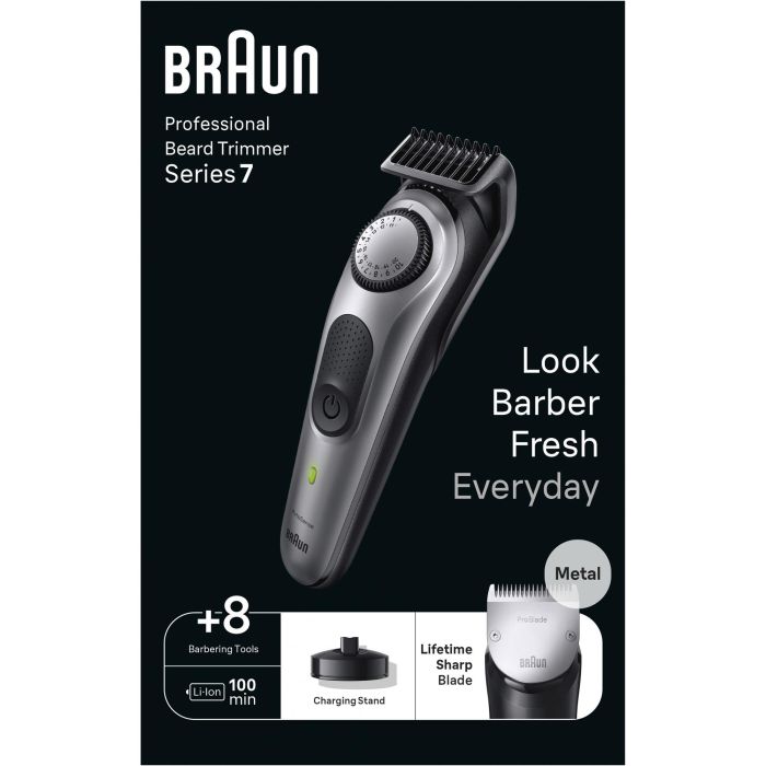 Braun BT7420 Recortadora de Barba Lavable con Batería, 100 min Autonomía, Precisión 0.5-20mm, Color Negro/Gris