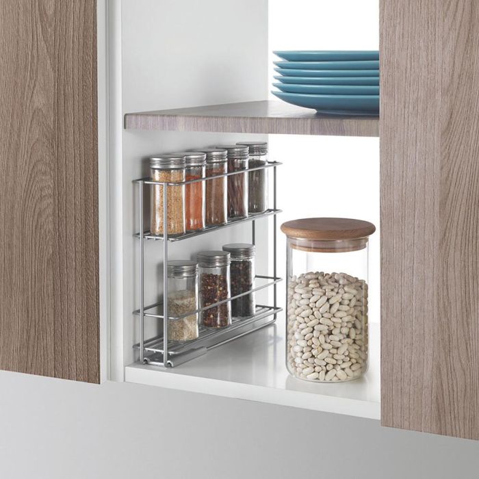 Metaltex Especiero deslizante 2 estantes 'in&out' 28x6x22cm, recubrimiento polytherm metallic, soporte adhesivo 3m easy-fix 3 Metaltex Especiero deslizante 2 estantes 'in&out' 28x6x22cm, recubrimiento polytherm metallic, soporte adhesivo 3m easy-fix 3