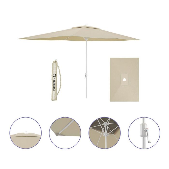 Marbueno Sombrilla Acero 6 Barillas D200x300 cm Polyester Beige Jardin, Piscina y Terraza 10192 3 Marbueno Sombrilla Acero 6 Barillas D200x300 cm Polyester Beige Jardin, Piscina y Terraza 10192 3
