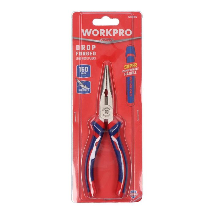 Workpro Alicate punta larga 160mm acero al cromo-vanadio revestimiento ni-fe mangos bimaterial azul y rojo 3 Workpro Alicate punta larga 160mm acero al cromo-vanadio revestimiento ni-fe mangos bimaterial azul y rojo 3