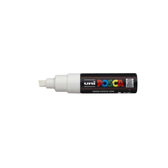 POSCA PC-8K Marcador No Permanente Punta Biselada 8.0 mm Blanco - Tinta Base Agua, Resistente a la Luz, Inodoro