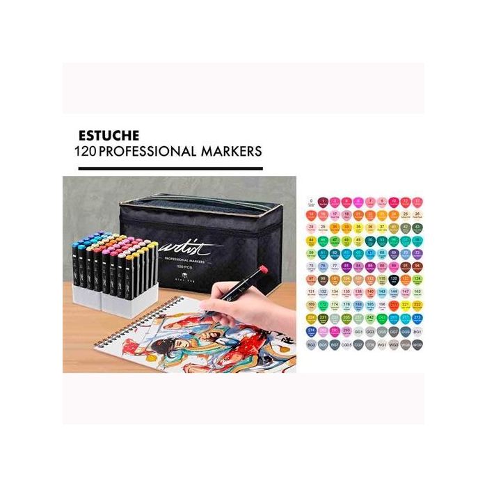 Alex Bog Rotuladores Luxury Canvas Gama Artist Doble Punta Fina-Biselada, Estuche Maletín 120 Ud