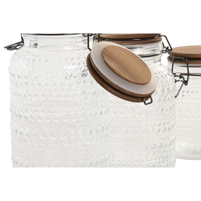 DKD Home Decor Botes de Almacenamiento de Cristal y Acacia Transparente/Natural 1.2L/950ml Set de 3 Aptos Lavavajillas 12x20.5x12cm 3