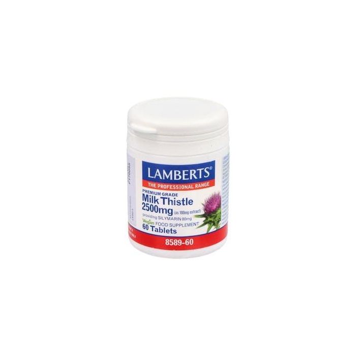 LAMBERTS Cardo Mariano 2500 mg, 60 comprimidos con 80 mg de Silimarina. Apto para vegetarianos y veganos.