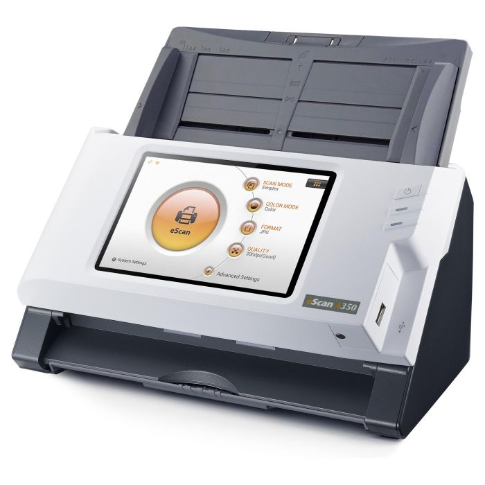 Plustek Escaner A350 Essential, 600x600 DPI, Escaner a Color, Escaneo Dúplex, Negro/Blanco, Pantalla LED 7" 8