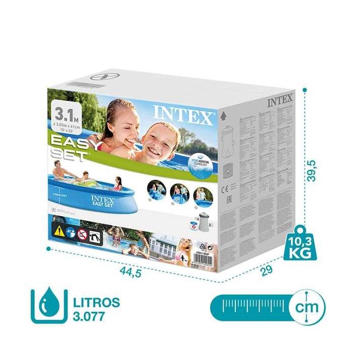 Intex Piscina Hinchable Redonda Easy Set con Depuradora Filtro 3077 Litros 305x61 cm 17