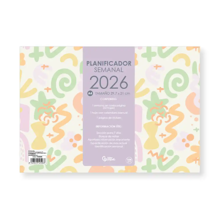 Liderpapel Planning Semanal Joven 2026 29,7x21 cm Din A4 con Pegatinas Papel 104 gr 1