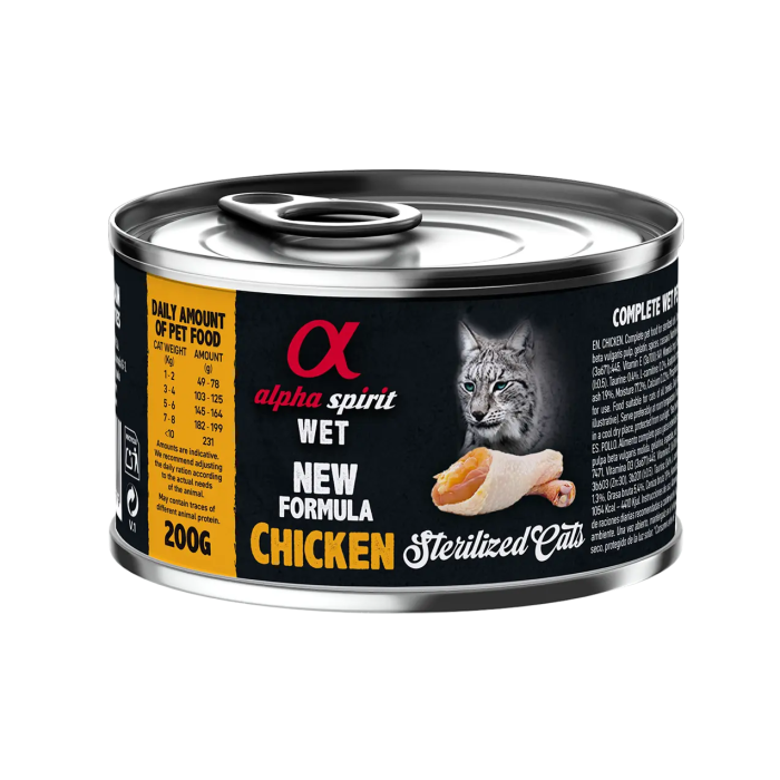 Alpha Spirit Spirit Feline Esterilizado Pollo Lata Caja 6x200 gr