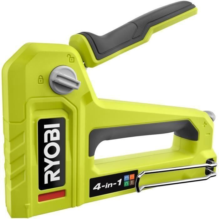 Grapadora clavadora 4 en 1 - RYOBI - Grapa T50 y T25 hasta 14 mm, grapa JT21 hasta 10 mm, punta 18G hasta 15,8 mm