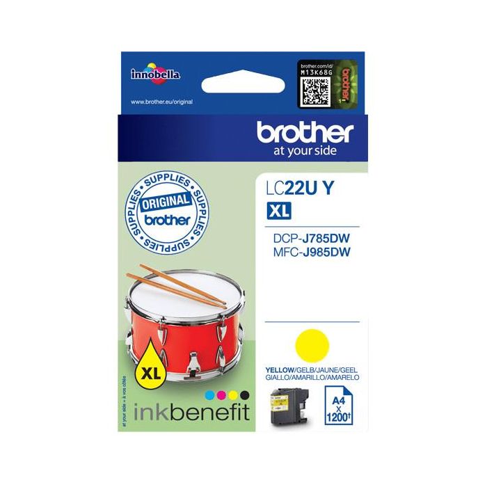 Brother LC22UY Cartucho de Tinta Amarillo Alto Rendimiento (XL) Tinta a Base de Pigmentos 1200 Páginas Original 2