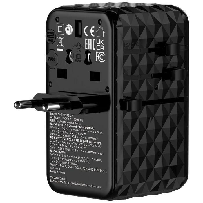 Verbatim Charge 'n' Travel Diamond 85W Retractable Cable CNT-02 Adaptador de Viaje Universal GaN III 5