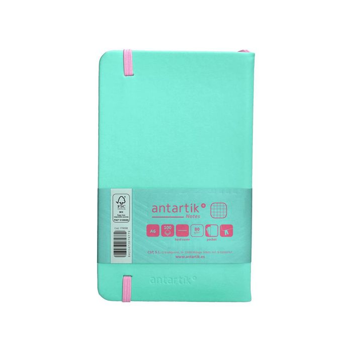 Cuaderno Con Gomilla Antartik Notes Tapa Dura A6 Hojas Cuadricula Rosa Y Turquesa 100 Hojas 80 gr Fsc 2