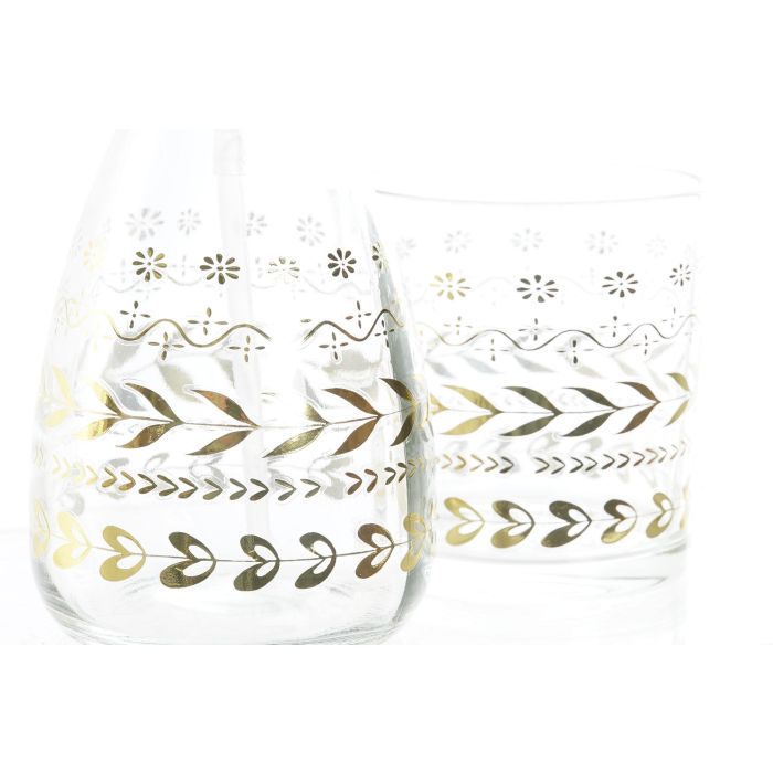 DKD Home Decor Set 2 Dispensadores Jabón Líquido Baño Glam Cristal ABS Dorado con Detalles de Hojas. Medidas 9x18x9 cm, 400ml 1
