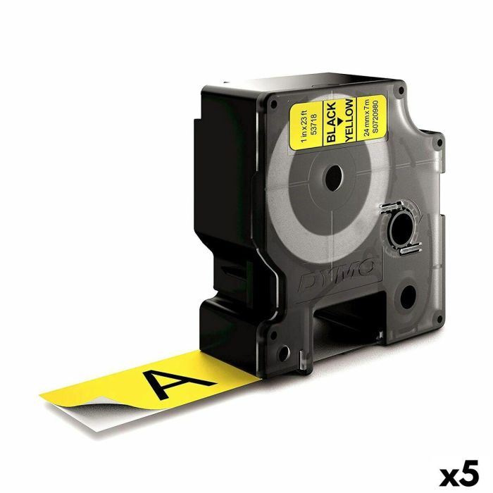 Cinta Laminada para Rotuladoras Dymo D1 53718 24 mm LabelManager™ Negro Amarillo (5 Unidades)