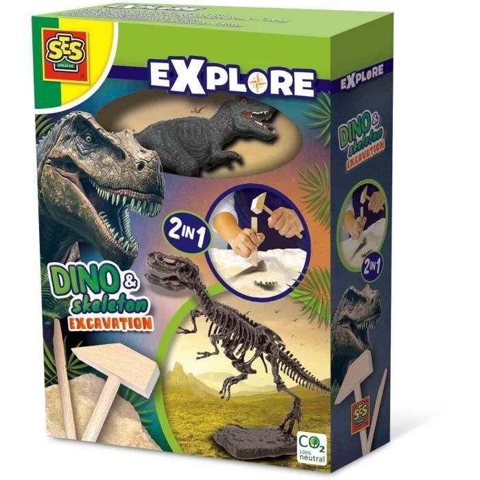 Ses Creative Excavación 2 en 1 de Dinosaurios y Esqueletos T-Rex - Set de Arqueología para Montar - Juego Educativo +5 Años