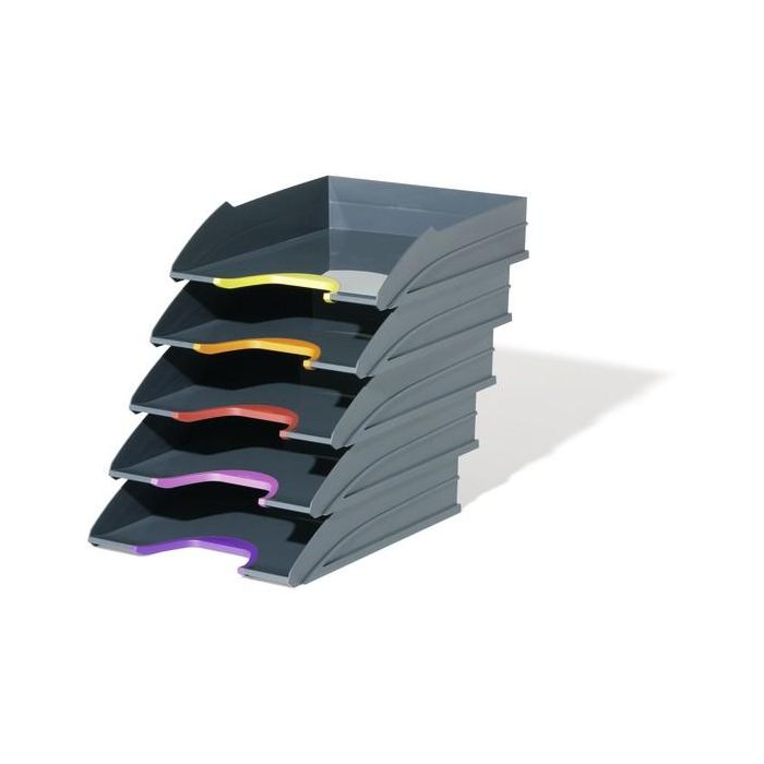 Durable Bandeja de Sobremesa de Plástico Reciclado Blue Angel Gris 255x55x330 mm, Pack de 5 Unidades Apilables 1 Durable Bandeja de Sobremesa de Plástico Reciclado Blue Angel Gris 255x55x330 mm, Pack de 5 Unidades Apilables 1