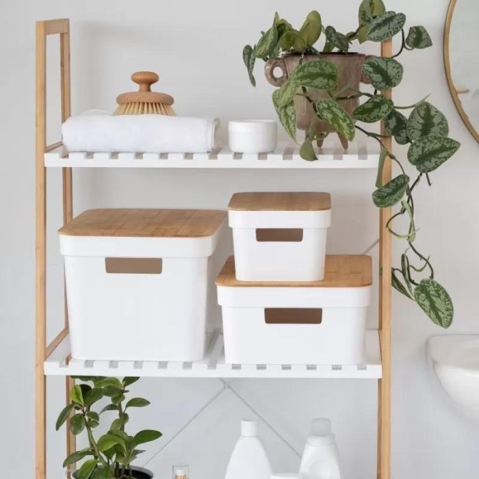 Confortime Caja Organizadora Multiusos Plástico Tapa Bambú L 36 x 27 x 23 cm 2