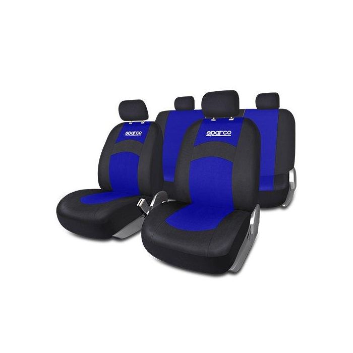 Sparco SPCS402BL Juego Fundas Asiento Coche 11 Piezas Azul 100% Poliéster Trasera Partida Lavables