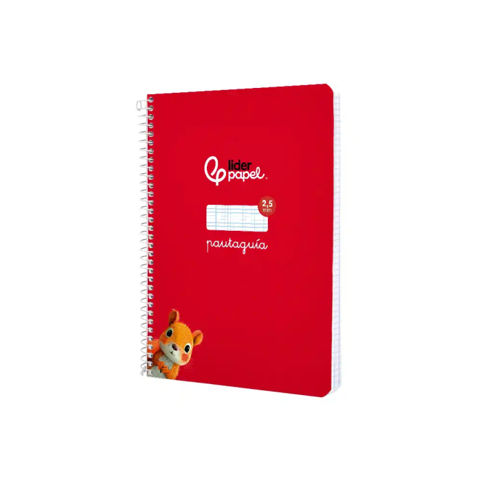 Liderpapel Cuaderno espiral Pautaguía A5 tapa blanda 40 hojas 75gr cuadro pautado 2,5mm color rojo 3