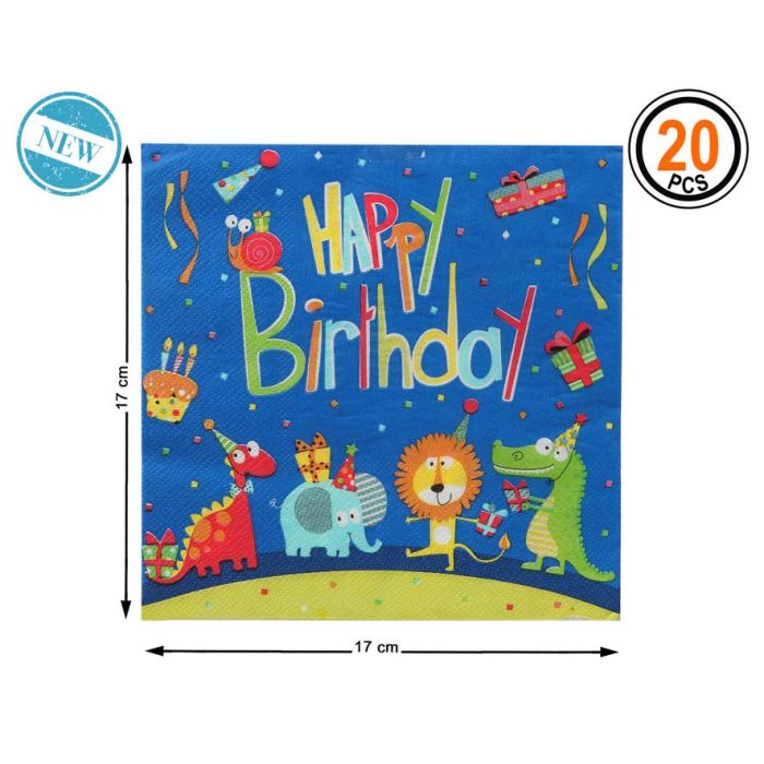 Set 20 Servilletass Cm De Papel Animales Felices 17*17 cm