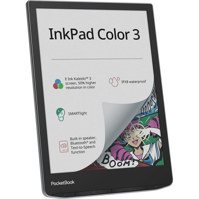 PocketBook InkPad Color 3 Lector de Libros Electrónicos 7.8" E Ink Color 32GB Stormy Sea Gris Resistente al Agua 1 PocketBook InkPad Color 3 Lector de Libros Electrónicos 7.8" E Ink Color 32GB Stormy Sea Gris Resistente al Agua 1