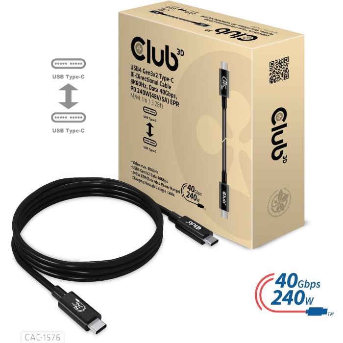 Kabel USB 4.0 C (St) => C (St) 1.0m *Club 3D* 240W 8K60Hz 5 Kabel USB 4.0 C (St) => C (St) 1.0m *Club 3D* 240W 8K60Hz 5