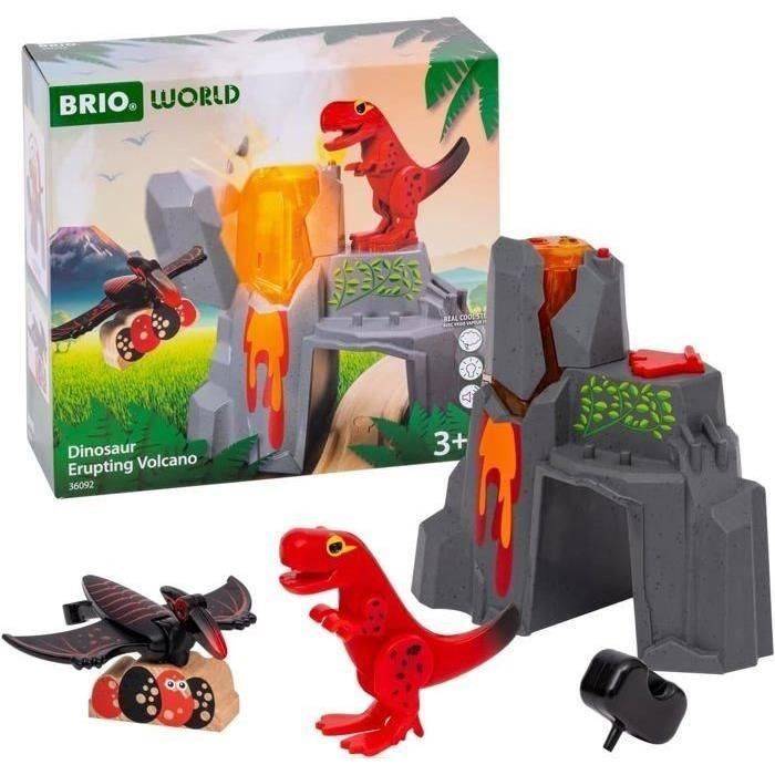 Brio Volcán en erupción de dinosaurios - Accesorio de circuito de tren de madera - Acción de juego sin batería/imán - Edades 3 - Brio Brio Volcán en erupción de dinosaurios - Accesorio de circuito de tren de madera - Acción de juego sin batería/imán - Edades 3 - Brio