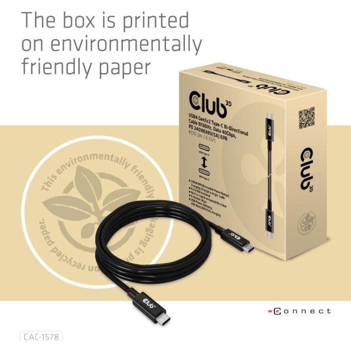 Club3D Kabel USB 4 Tipo C PD 240W 8K 40Gbps 2m Macho/Macho 6 Club3D Kabel USB 4 Tipo C PD 240W 8K 40Gbps 2m Macho/Macho 6