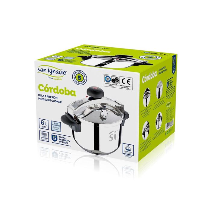 San Ignacio Olla a presión Cordoba Ø22 cm 6L acero inoxidable, apta inducción, vitrocerámica y gas, modelo SG-1511 1 San Ignacio Olla a presión Cordoba Ø22 cm 6L acero inoxidable, apta inducción, vitrocerámica y gas, modelo SG-1511 1