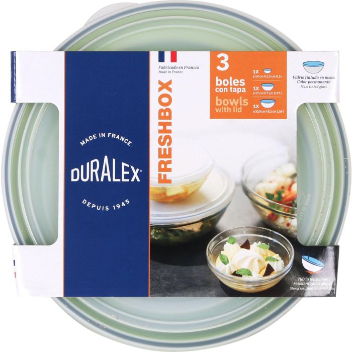Duralex Set 3 Bols con Tapa Verde 14/17/20.5 cm (4 Cajas) 3
