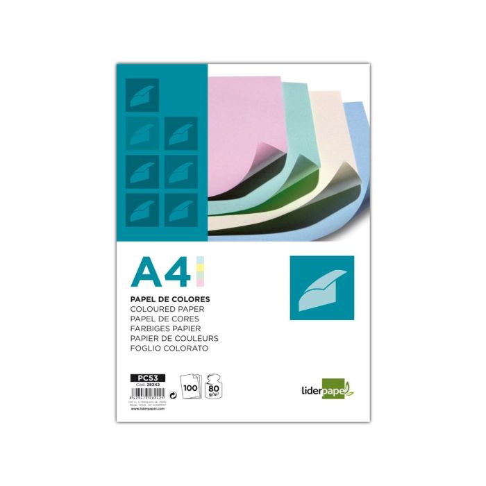 Papel Color Liderpapel A4 80 gr 4 Colores Surtidos Paquete De 100 Hojas 1