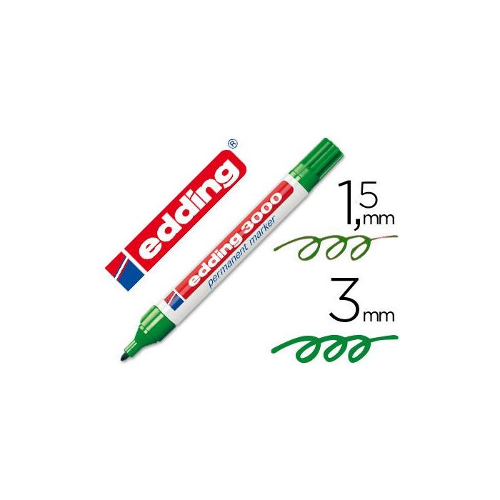 Rotulador Edding Marcador Permanente 3000 Verde Punta Redonda 1,5-3 mm Recargable 10 unidades