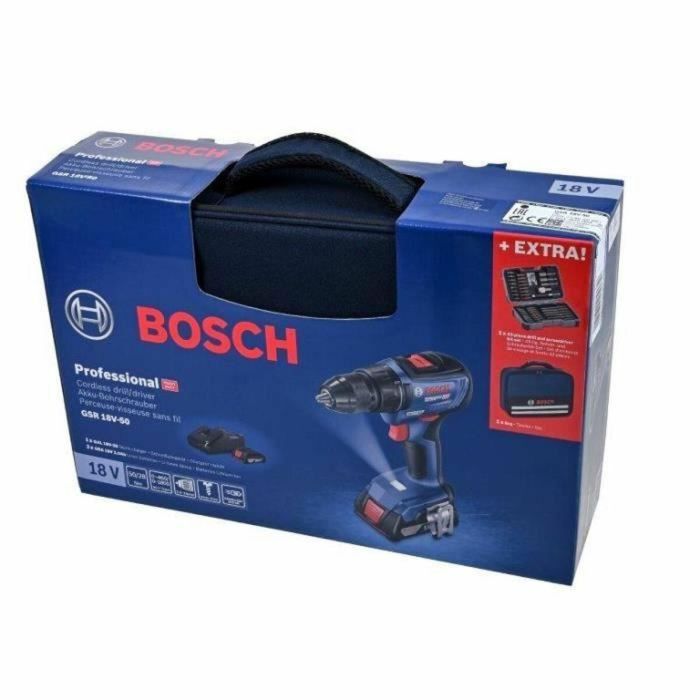 Bosch Professional GSR 18V-50 Taladro atornillador con 2 baterías 2.0Ah, cargador GAL 18V-20, 43 accesorios y bolsa 5 Bosch Professional GSR 18V-50 Taladro atornillador con 2 baterías 2.0Ah, cargador GAL 18V-20, 43 accesorios y bolsa 5