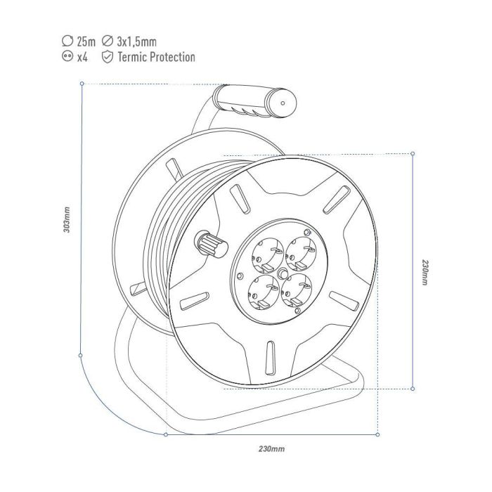 Edm Enrollacables 25 m 3G 1,5 mm² 4 Tomas con Protector Térmico 2 Edm Enrollacables 25 m 3G 1,5 mm² 4 Tomas con Protector Térmico 2