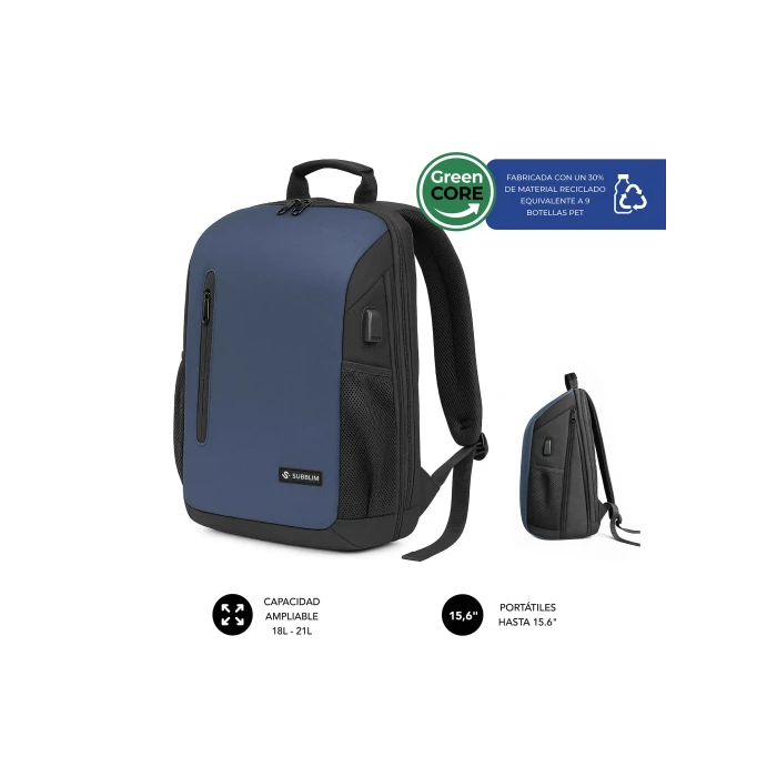 SUBBLIM SUBBP-5NXAP02 Mochila Nomad Xpand Air Padding 15.6" 18-21L Azul con USB-C para Portátil y Tablet