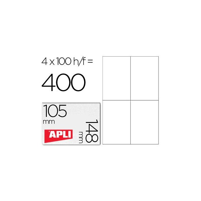 Etiquetas adhesivas Apli Labels 105 x 148mm 105 x 148 mm Blanco A4 100 Hojas