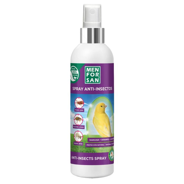Men For San Spray Antiinsectos para Aves Natural con Margosa, Geraniol, Lavandino Protección 24h 250 ml