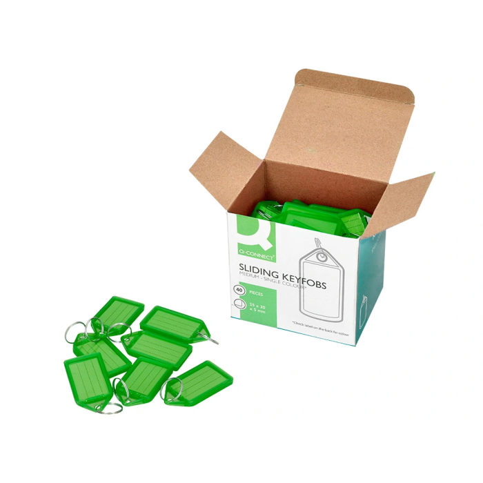 Q-connect Llavero portaetiquetas Premium, color verde, caja de 40 unidades 1